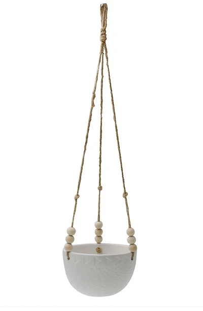 Matte White Caveman Ceramic Hanging Planter