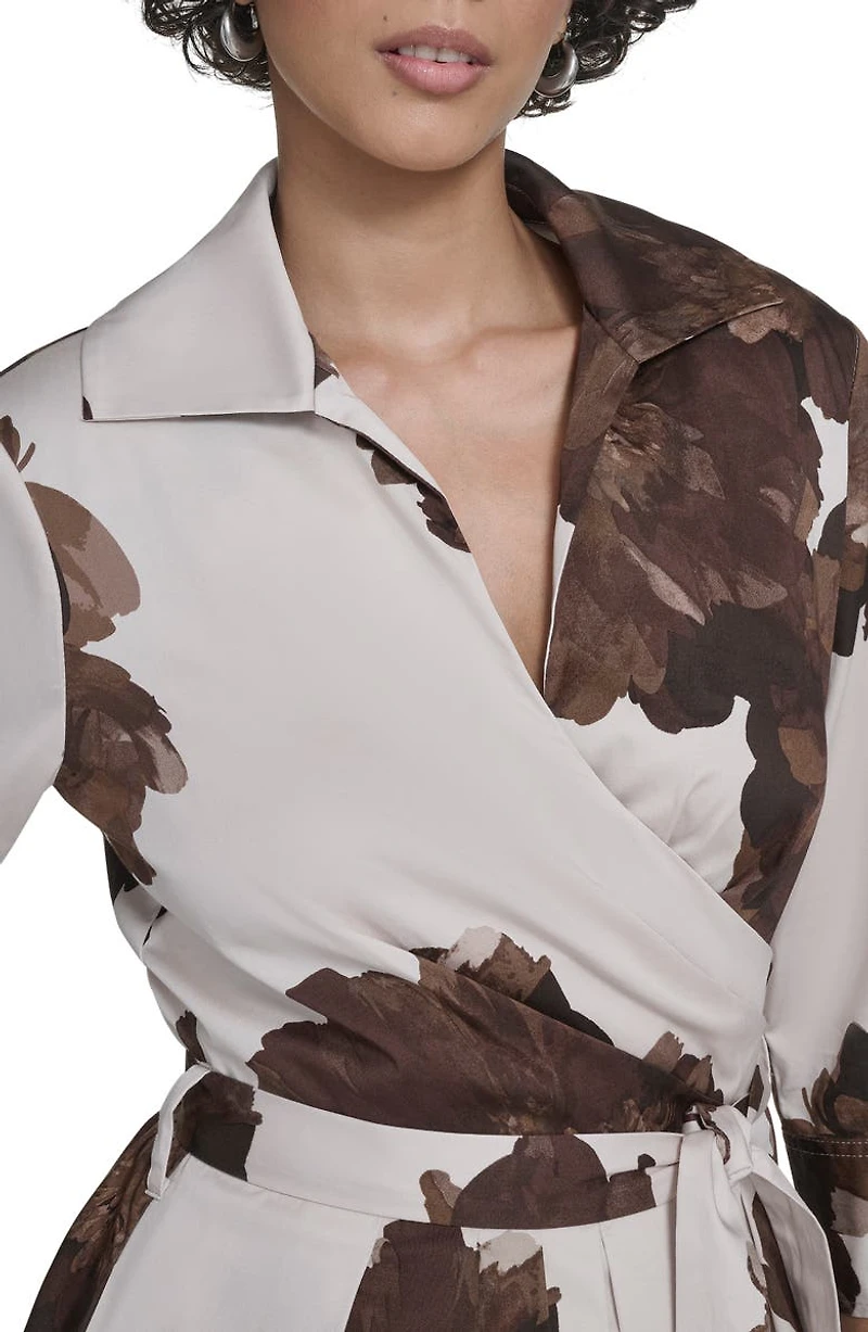 Floral Stretch Cotton Wrap Dress