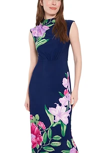 Mock Neck Cap Sleeve Sheath Dress