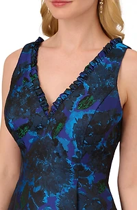 Floral Jacquard High-Low Fit & Flare Dress