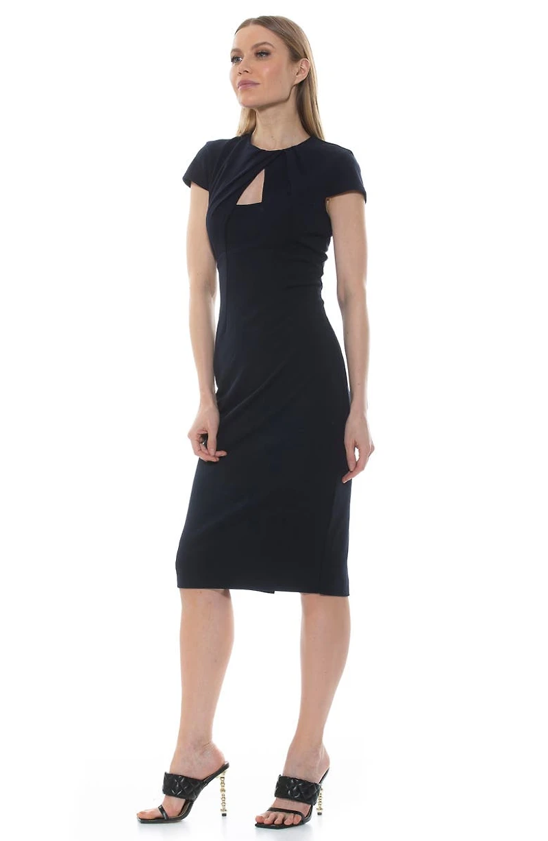 Janine Crewneck Draped Midi Sheath Dress