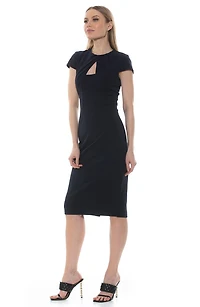 Janine Crewneck Draped Midi Sheath Dress