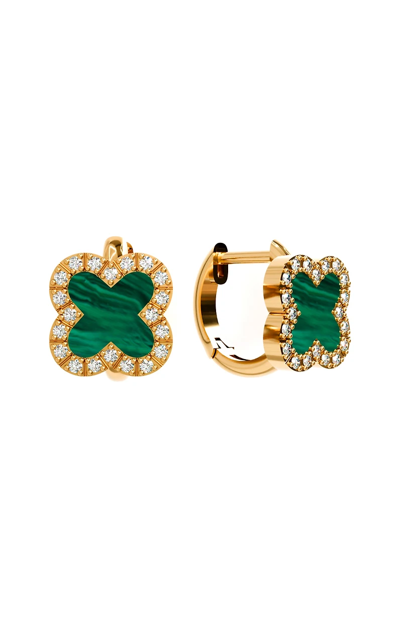 Malachite CZ Clover Huggie Hoop Earrings
