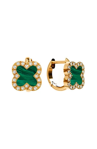 Malachite CZ Clover Huggie Hoop Earrings