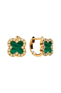 Malachite CZ Clover Huggie Hoop Earrings