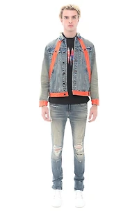 Leather Detail Cotton Denim Trucker Jacket