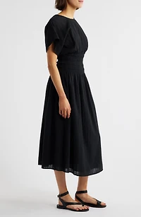 Stripe Smocked Waist Seersucker Dress