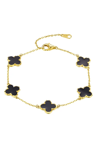 14K Gold Plated Sterling Silver Clover Station Chain Bracelet