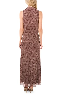 Ditsy Cowl Neck Sleeveless Mesh Top