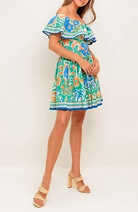 Off-the-Shoulder Print Mini Dress