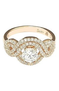Rose Plated Sterling Silver Round Cubic Zirconia Halo Engagement Ring