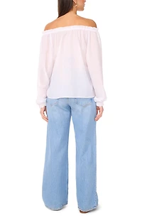 Off the Shoulder Long Sleeve Button-Up Top