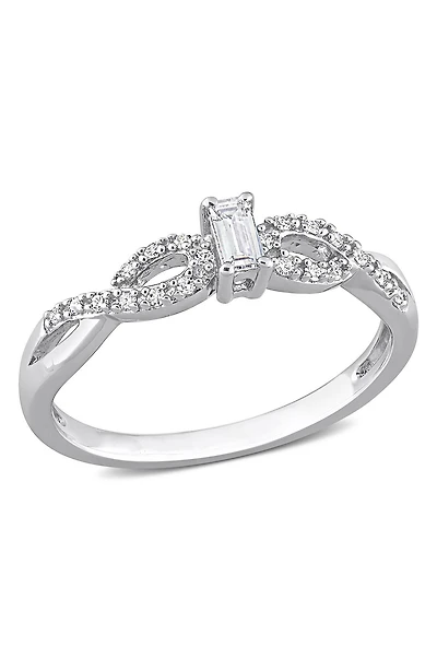 Sterling Silver Created White Sapphire & Diamond Ring