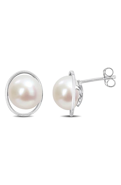 Sterling Silver 9.5-10mm Freshwater Cultured Pearl Stud Earrings