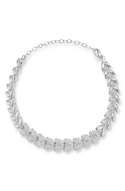 Sterling Silver Pavé Cubic Zirconia Leaves Bracelet