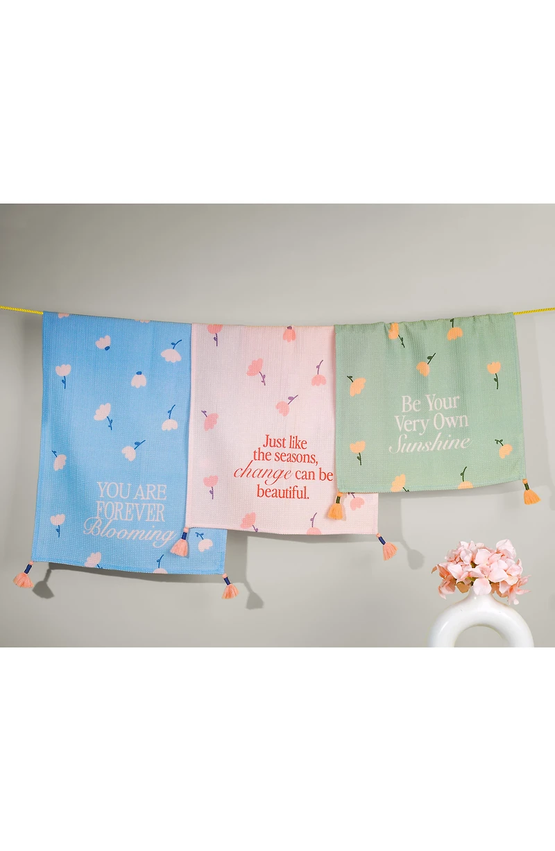 Set of Three Daily Affirmation Pastel Kitchen Towels