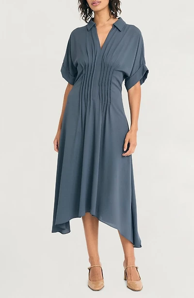Short Sleeve Handkerchief Hem Midi Dress
