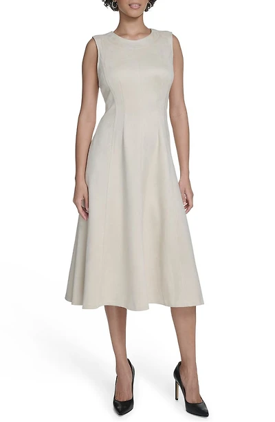 Faux Suede Midi A-Line Dress