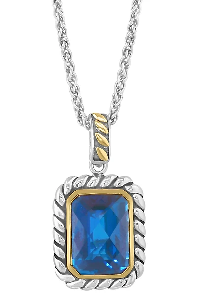 Sterling Silver & 18K Gold Ocean Blue Topaz Pendant Necklace