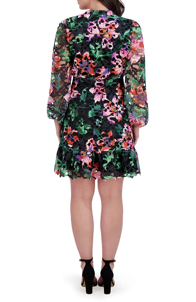 Printed Lace Long Sleeve Minidress