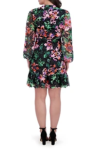 Printed Lace Long Sleeve Minidress