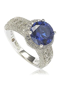 Sterling Silver Round-Cut Blue Sapphire & Diamond Accent Ring - 0.02 ctw