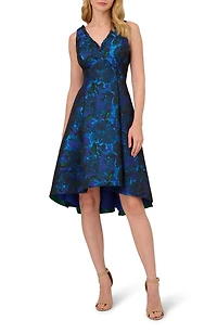 Floral Jacquard High-Low Fit & Flare Dress