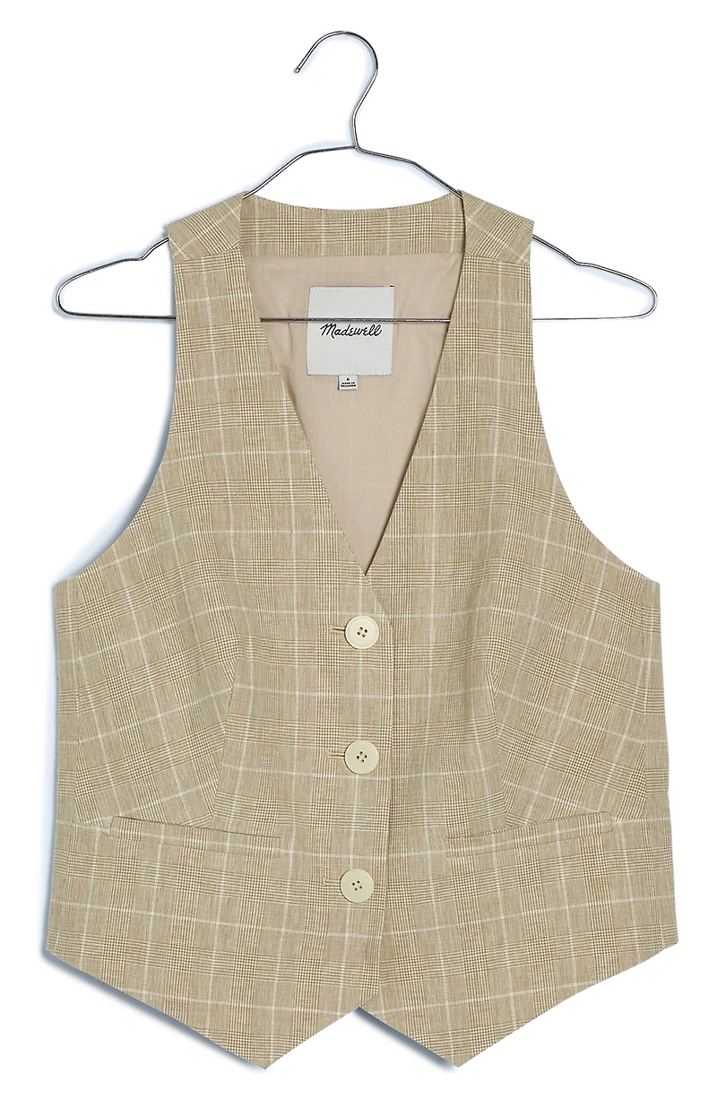 Glen Plaid Linen & Cotton Cutaway Vest Top