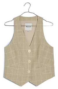 Glen Plaid Linen & Cotton Cutaway Vest Top