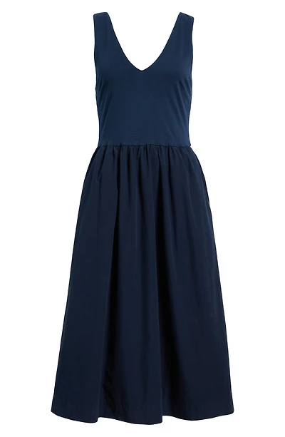 Daria Sleeveless Mixed Media Pima Cotton Midi Dress