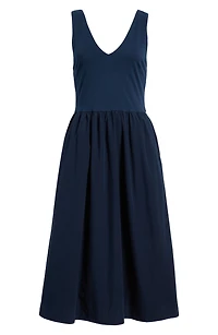 Daria Sleeveless Mixed Media Pima Cotton Midi Dress