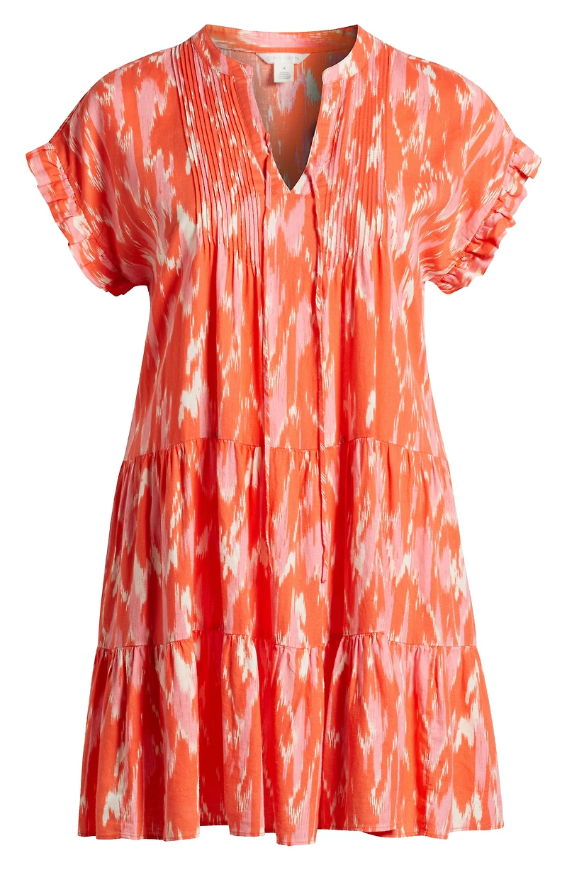 Pintuck Tiered Linen Blend Shift Dress