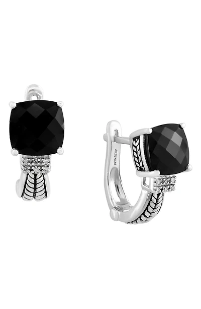 925 Sterling Silver Diamond Onyx Earrings - 0.04 ctw