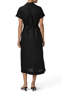 Lexina Tie Waist Linen Midi Dress