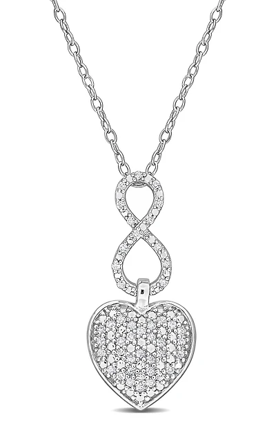 Sterling Silver Pavé Diamond Infinity Heart Pendant Necklace - 0.24ct.