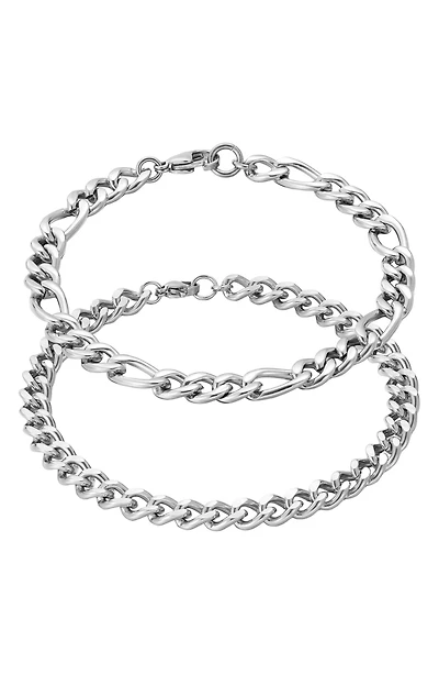 Men's Tarnish Resistant Set of 2 Chain Bracelets