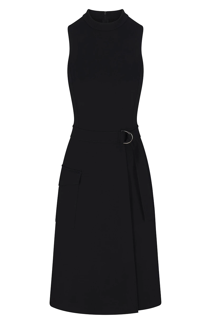 Belted Sleeveless Ponte Cargo Dress