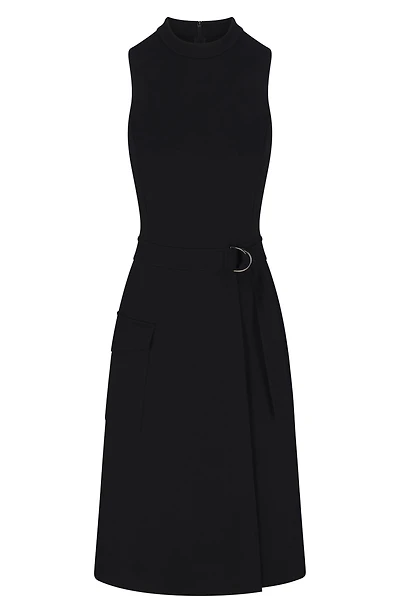 Belted Sleeveless Ponte Cargo Dress