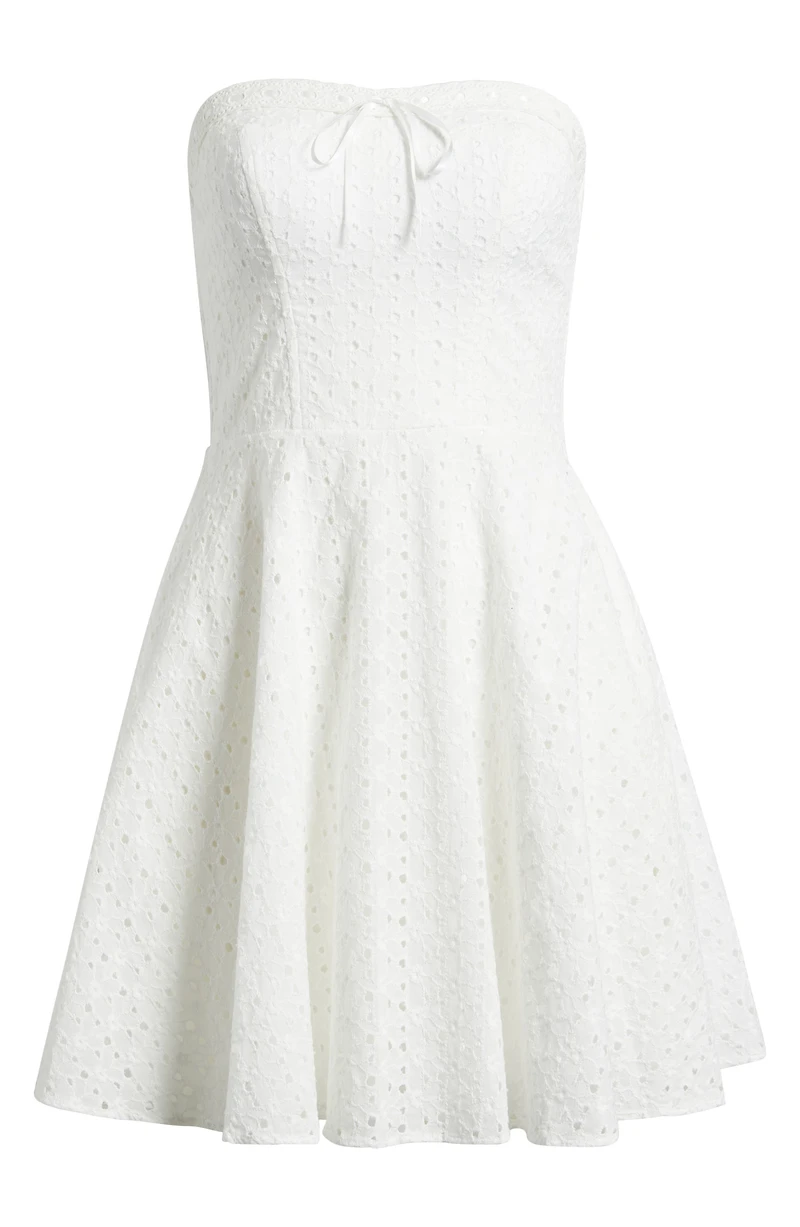 Eyelet Strapless Cotton Fit & Flare Sundress