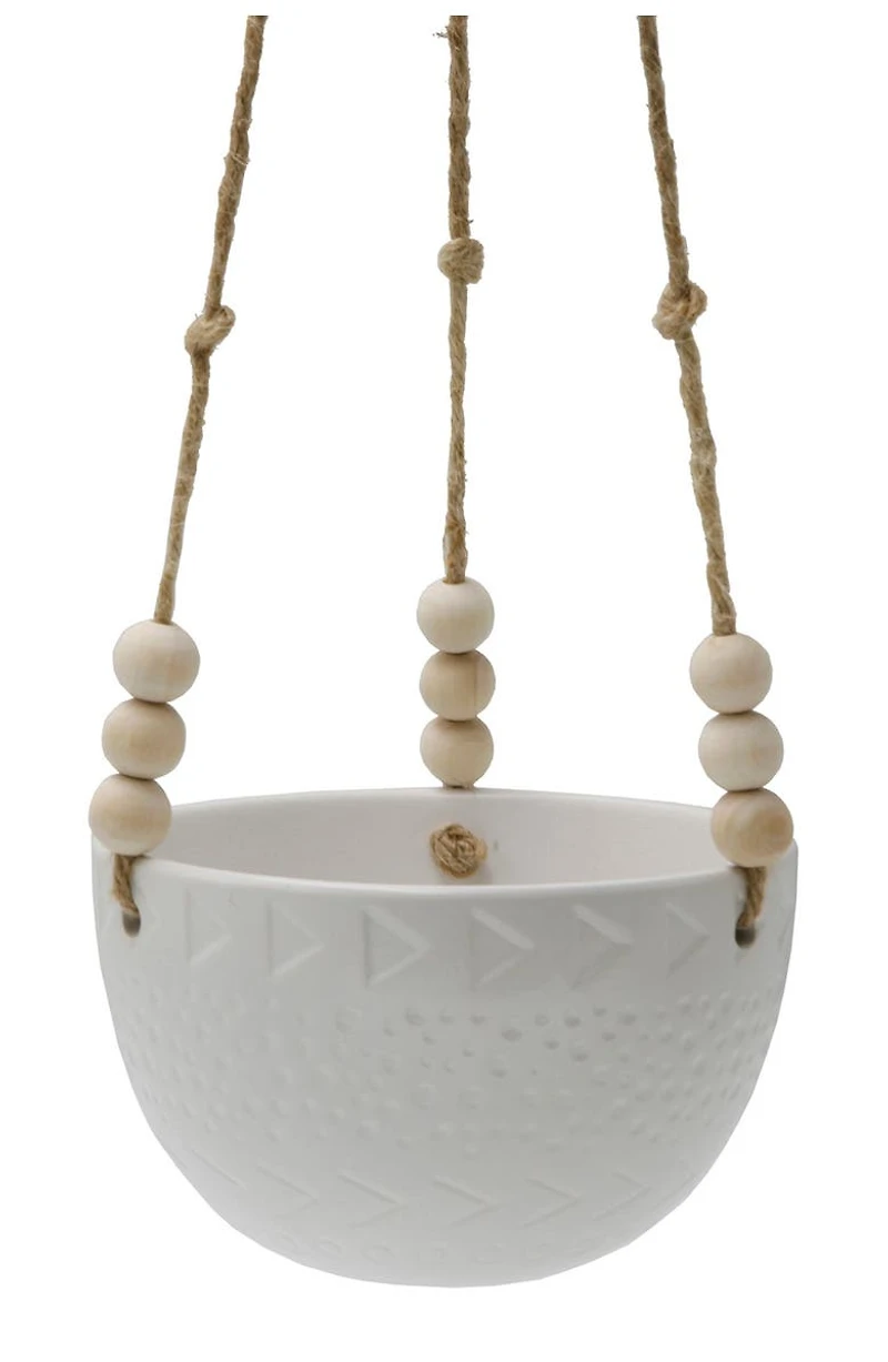 Matte White Caveman Ceramic Hanging Planter