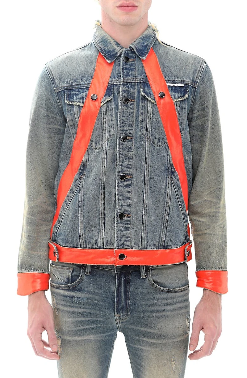 Leather Detail Cotton Denim Trucker Jacket