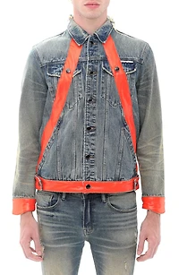 Leather Detail Cotton Denim Trucker Jacket