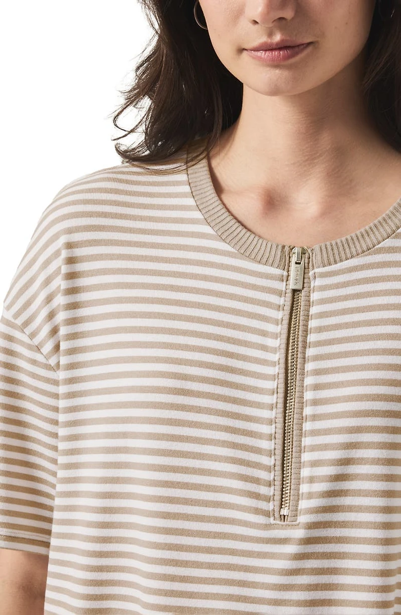 Brooke Stripe Short Sleeve Half Zip T-Shirt