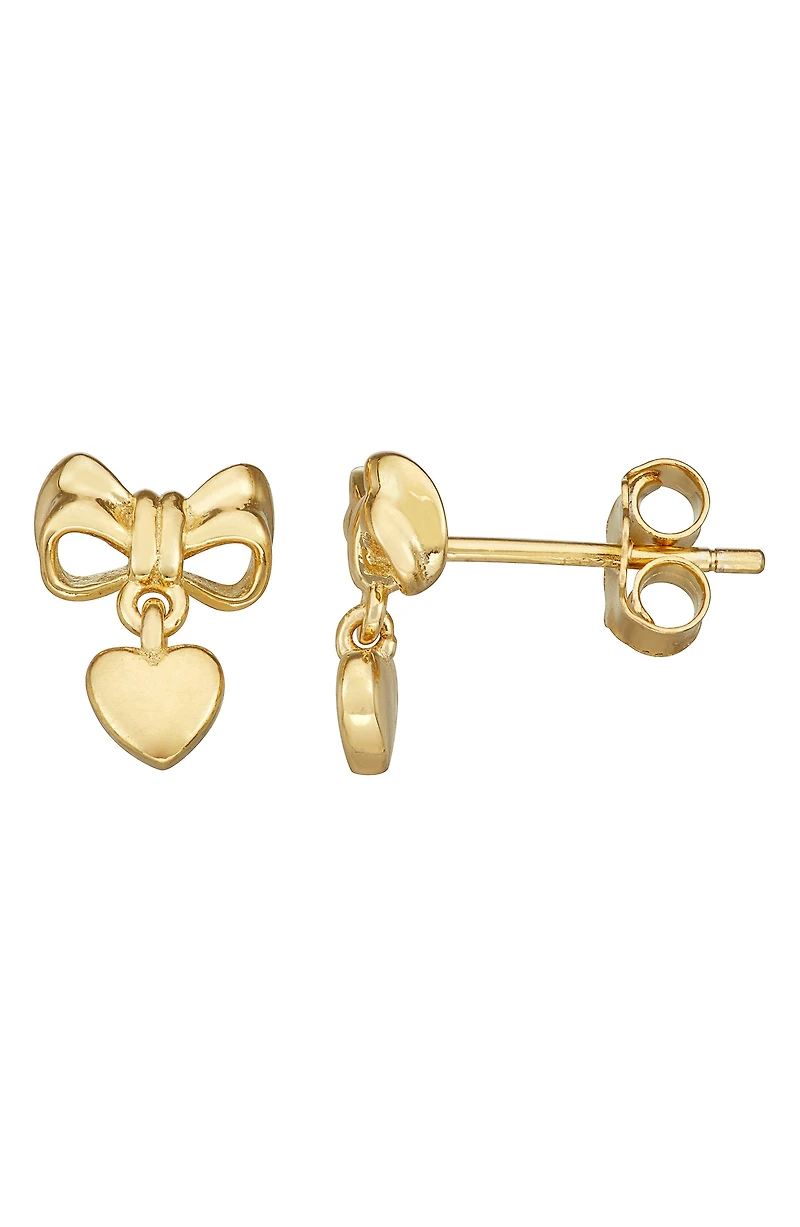 Kids' 14K Gold Plated Sterling Silver Bow Heart Stud Earrings