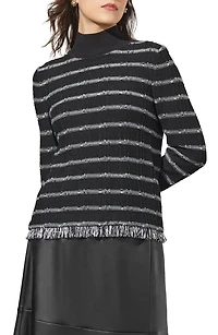Stripe Fringe Bouclé Rib Sweater