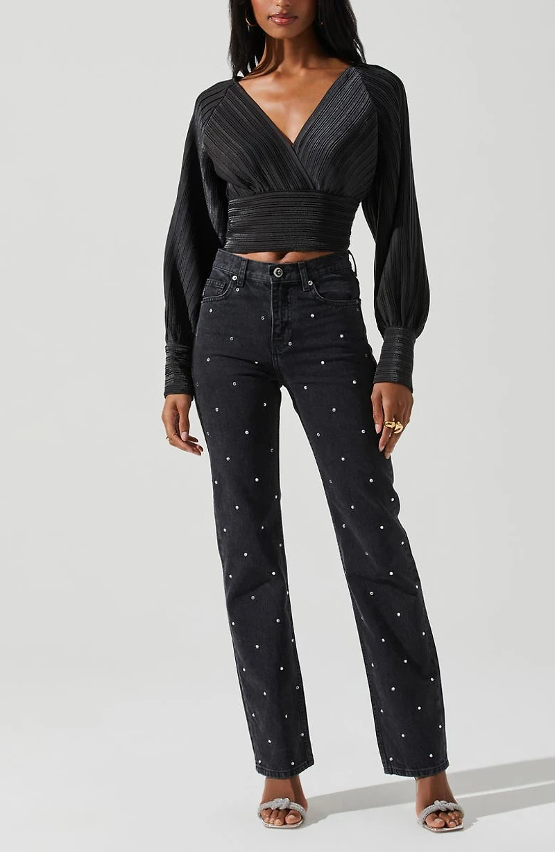 Pernilla Long Sleeve Pleated Crop Top