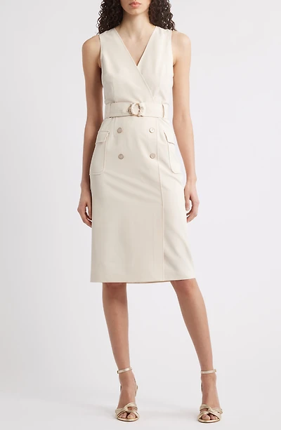 Belted Sleeveless Faux Wrap Dress