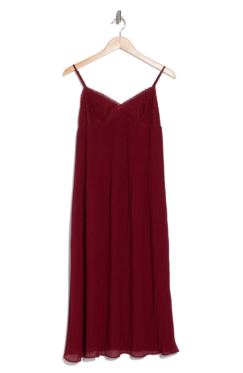 Lace Trim Empire Waist Pleated Midi Dress