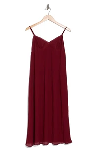 Lace Trim Empire Waist Pleated Midi Dress