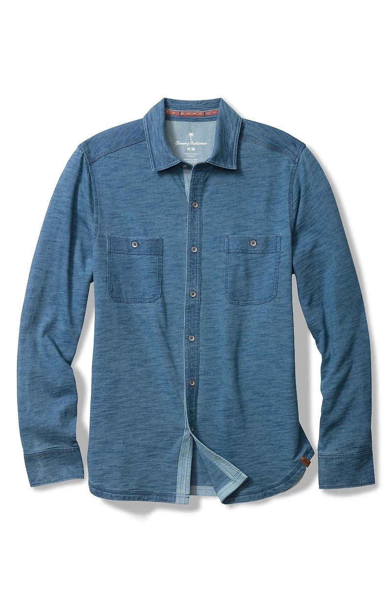 Indigo Harbor Slub Cotton Button-Up Shirt